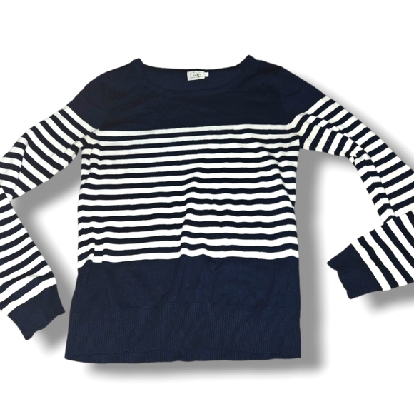 Cielo preppy striped navy blue and white sweater size medium - Picture 1 of 4